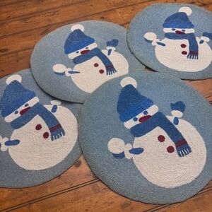 Target Snowman Beaded Charger Placemats Set of 4 Blue Winter Holiday Christmas